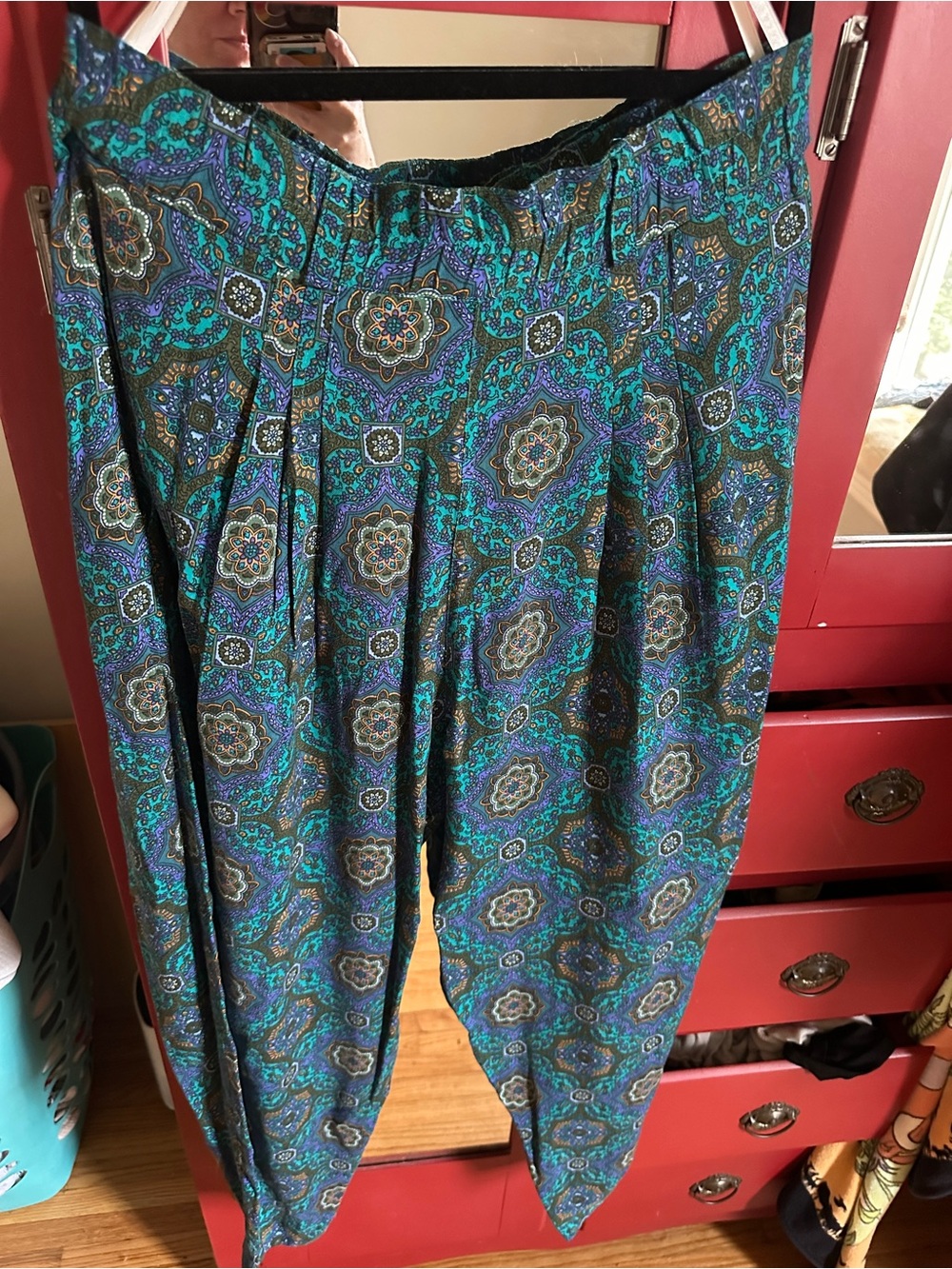 Express Women's Teal & Purple Wide-Leg Printed Pants